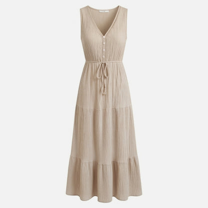 Robe d’été femme col en V coupe évasée en coton légère