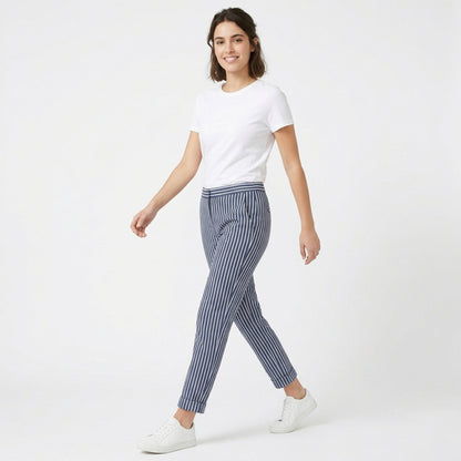 Pantalon large femme coton taille haute été léger rayé