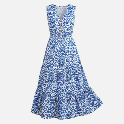 Robe femme en coton sans manches col V été robe vacances