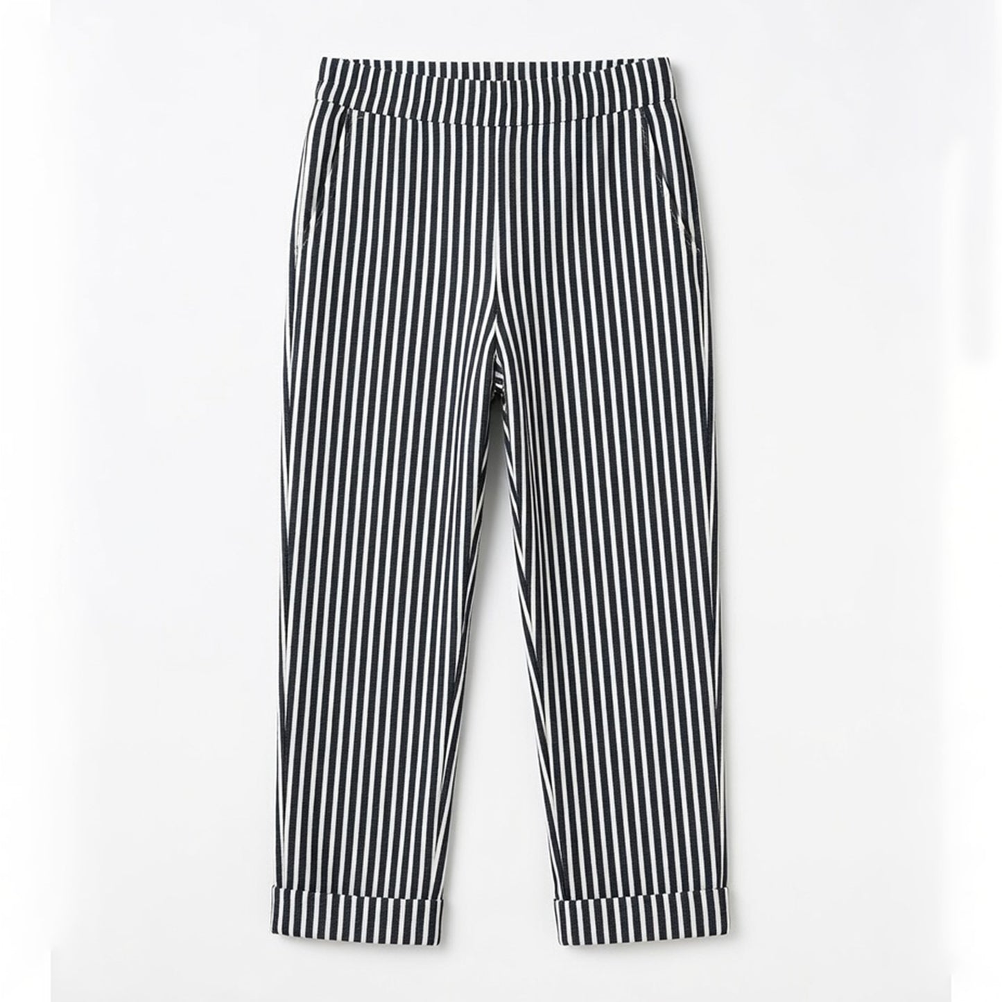 Pantalon large femme coton taille haute été léger rayé