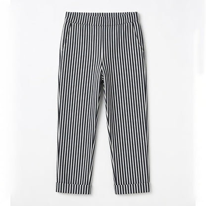 Pantalon large femme coton taille haute été léger rayé