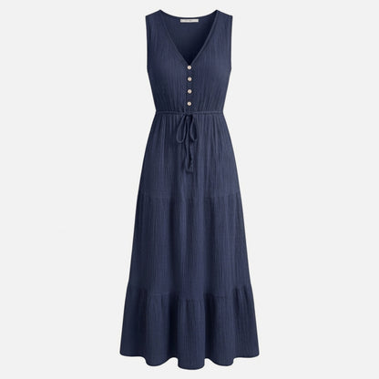 Robe d’été femme col en V coupe évasée en coton légère