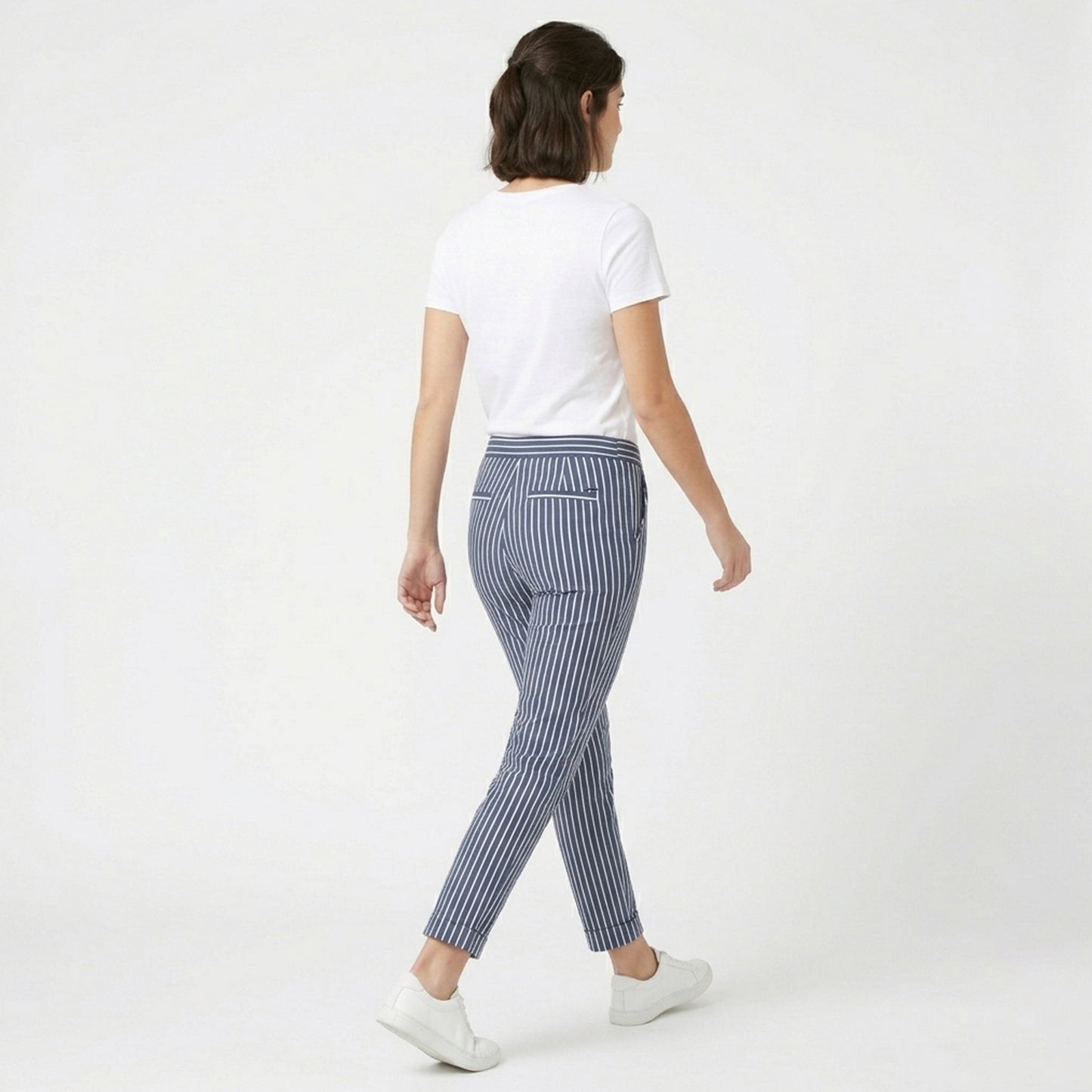 Pantalon large femme coton taille haute été léger rayé