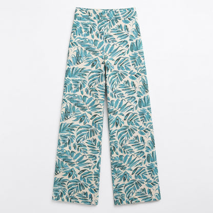 Pantalon femme large bohème mousseline fleurs été taille haute fluide