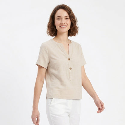 Chemisier femme col V élégant coton printemps
