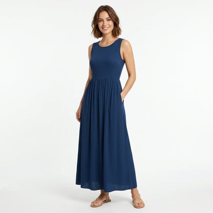 Robe femme coton été robe longue sans manches style vacances