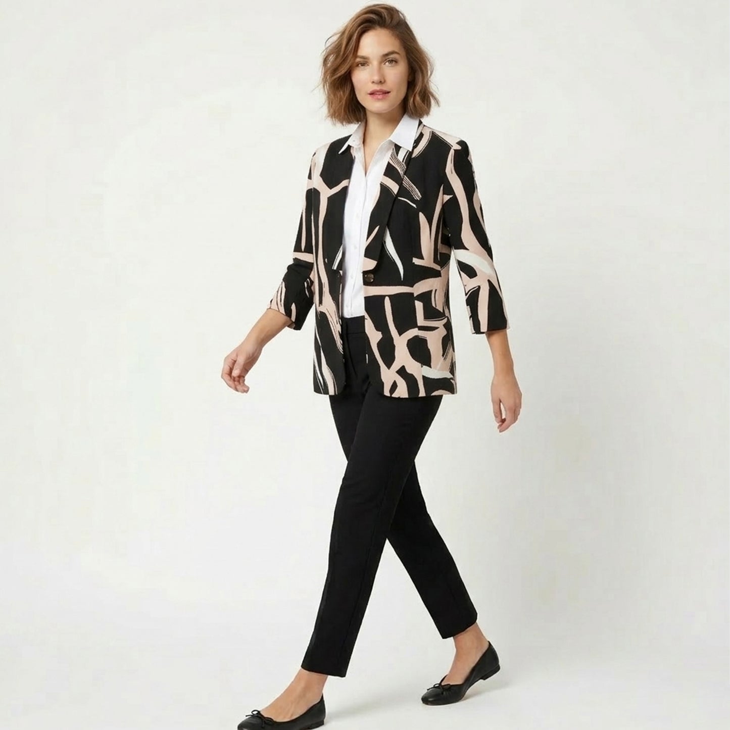 Blazer femme coton printemps blazer imprimé géométrique élégant