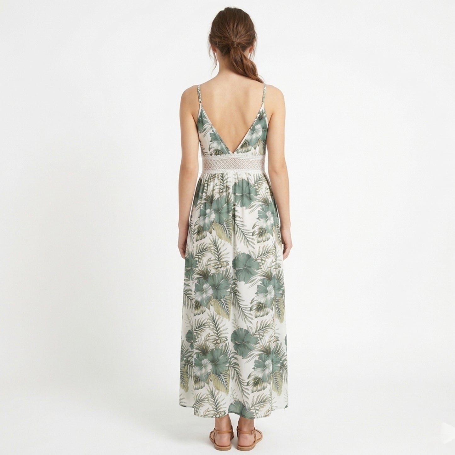 Robe longue femme coton été robe fleurie bretelles fines robe fendue élégante