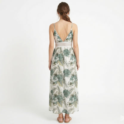 Robe longue femme coton été robe fleurie bretelles fines robe fendue élégante