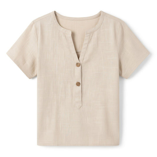 Chemisier femme col V élégant coton printemps