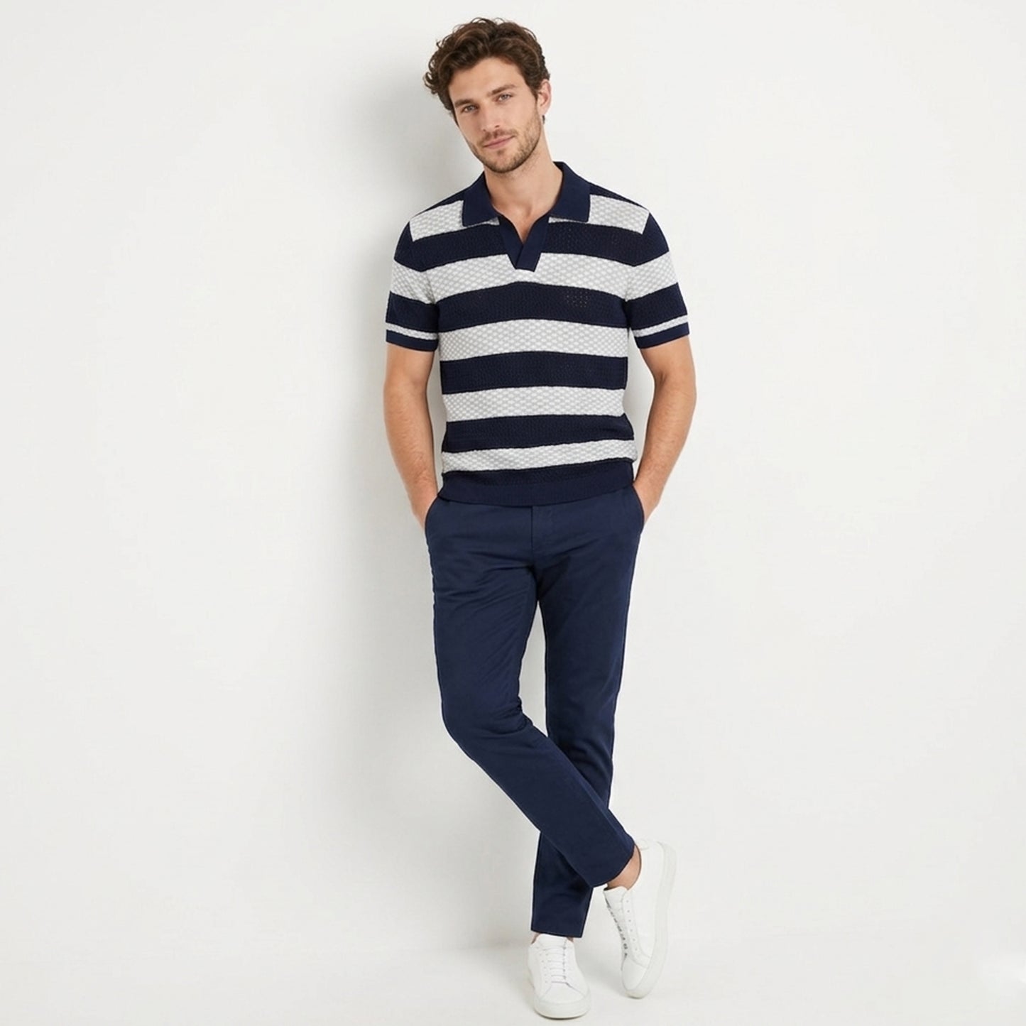 T-shirt homme en maille coton à ourlet régulier pour le printemps