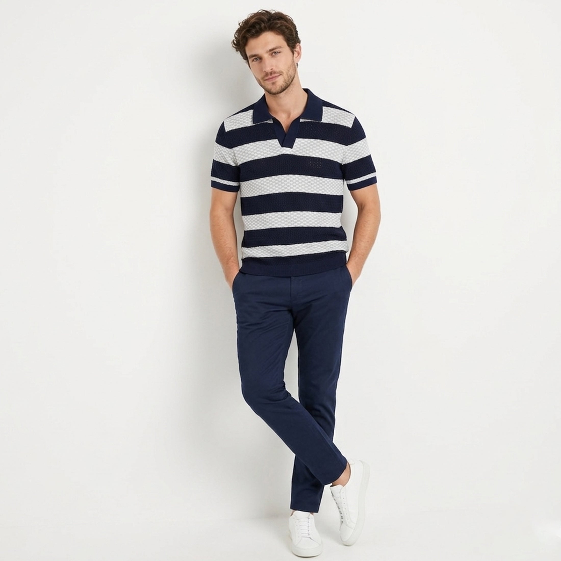 T-shirt homme en maille coton à ourlet régulier pour le printemps