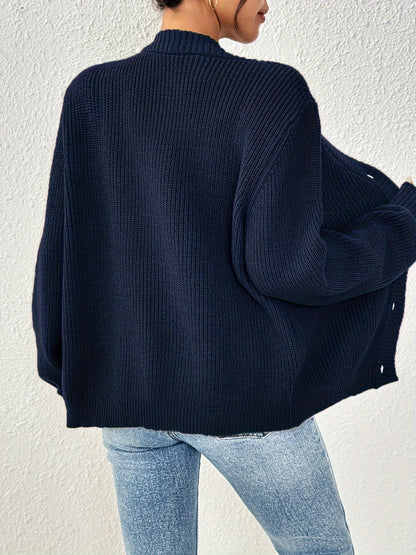 Cardigan uni pour femme en tricot avec manches longues | Hiver