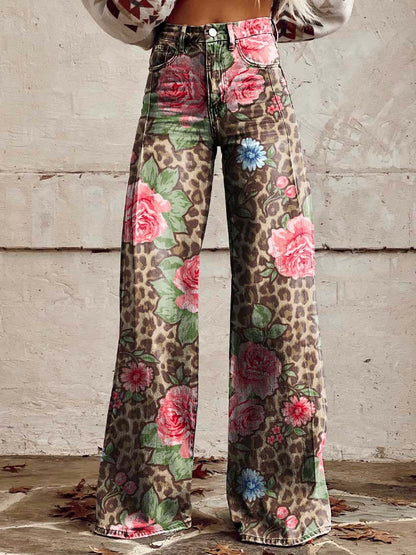 Pantalon Taille Haute Fleuri Pour Femme | Coupe Large