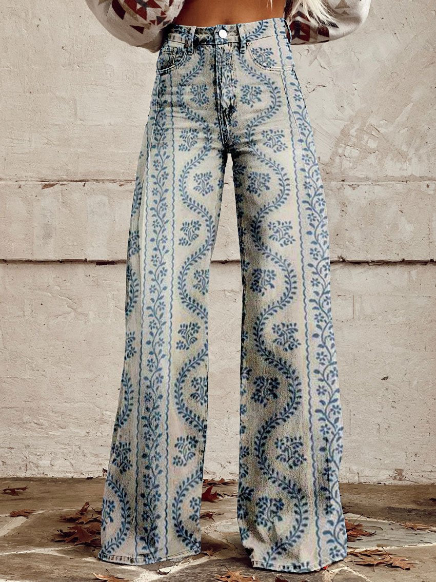 Pantalon Taille Haute Fleuri Pour Femme | Coupe Large