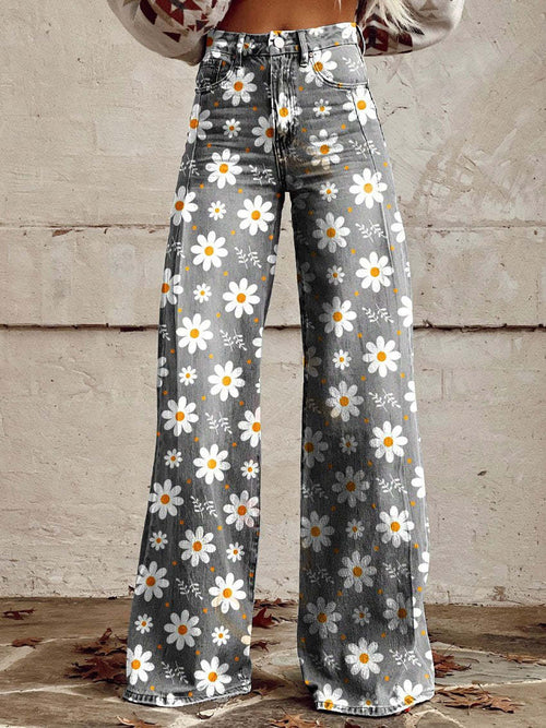 Pantalon Taille Haute Fleuri Pour Femme | Coupe Large