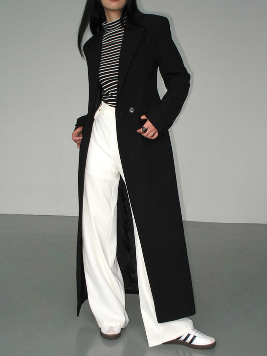 Trench-coat Long À Fermeture À Un Bouton Pour Femme | Noir