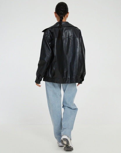 Veste En Cuir Surdimensionnée À Manches Longues Pour Femmes | Automne