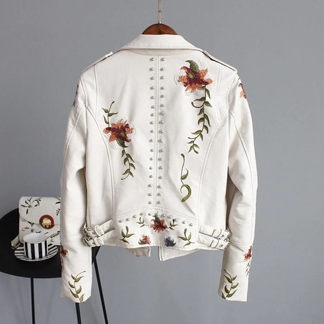 Veste Motard À Broderie Florale Pour Femme | Courte