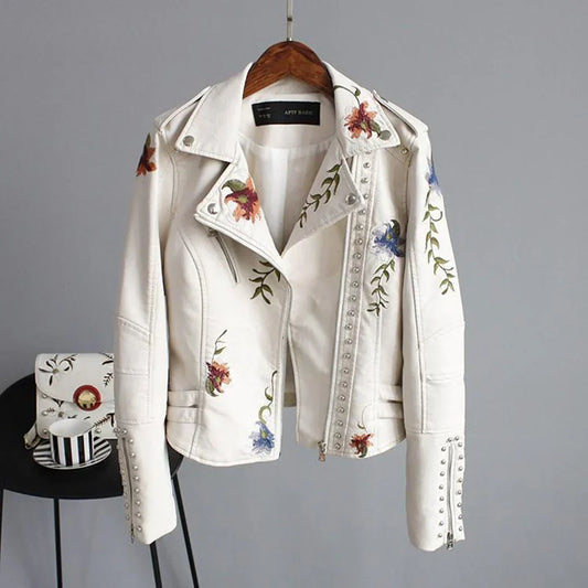 Veste En Cuir Beige À Manches Longues Pour Femme | Décontractée