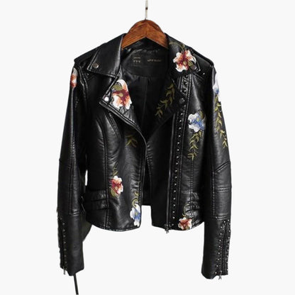 Veste Motard À Broderie Florale Pour Femme | Courte