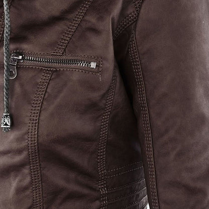 Veste Motarde En Cuir À Capuche Pour Femme | Hiver
