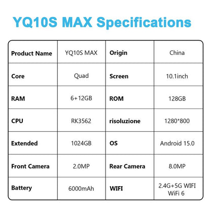 PEICHENG 2026 Android 15.0 Tablet with 10.1"