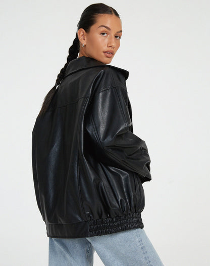 Veste En Cuir Surdimensionnée À Manches Longues Pour Femmes | Automne