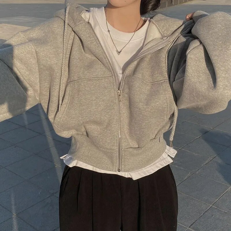 Sweat À Capuche Zippé Oversize Pour Femme | Court