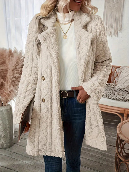Manteau Long Classique En Tricot À Revers Crantés Pour Femme | Hiver