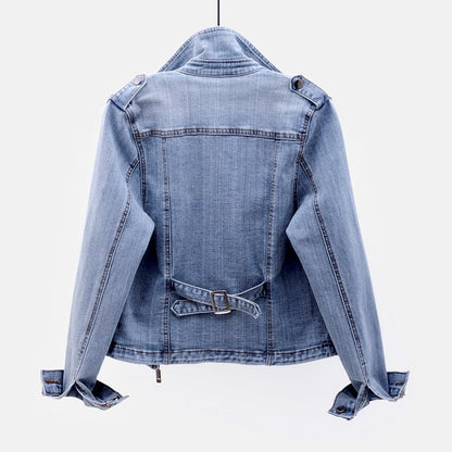 Veste Moto En Denim Tendance Pour Femmes | Col Revers