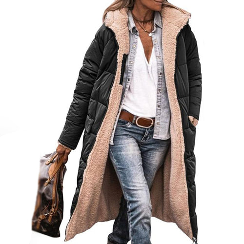 Manteau D’Hiver Matelassé Pour Femme Avec Capuche Et Poches | Long