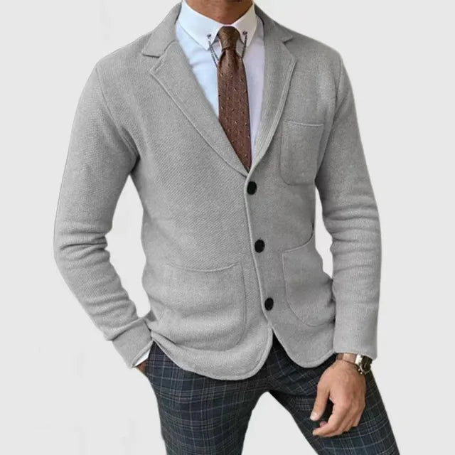 Blazer En Tricot Boutonné Avec Poches Pour Homme | Manches Longues