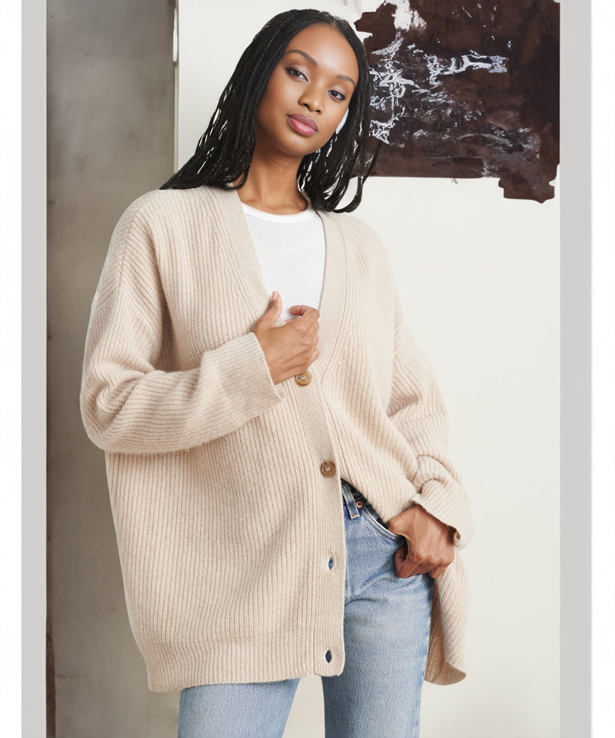 Cardigan Côtelé À Col En V Pour Femme | Grande Taille