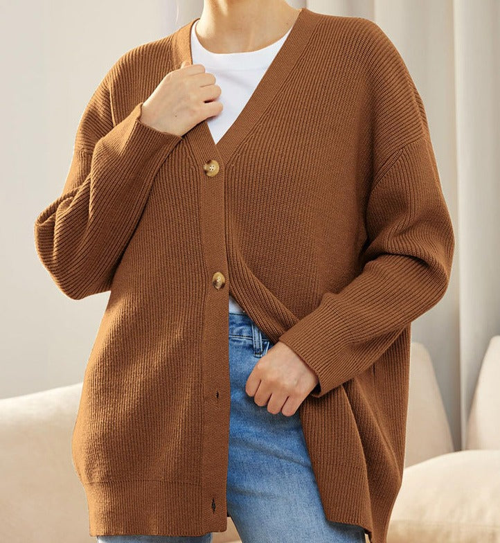 Cardigan Côtelé Boutonné Pour Femme | Grande Taille