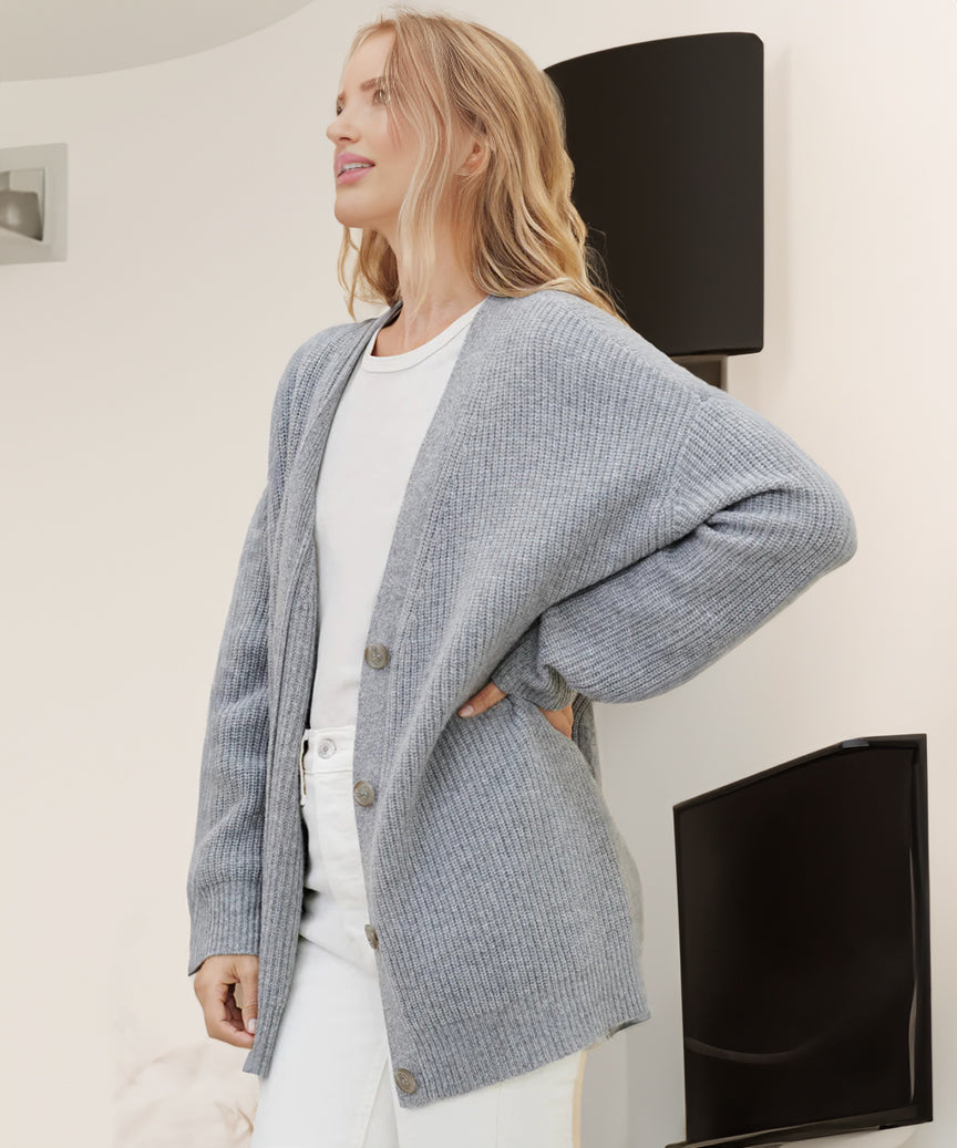 Cardigan Côtelé À Col En V Pour Femme | Grande Taille