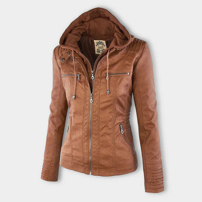 Veste Motarde En Cuir À Capuche Pour Femme | Hiver