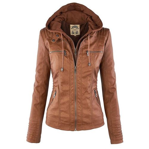 Veste Motarde En Cuir À Capuche Pour Femme | Hiver