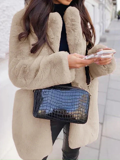 Manteau long en peluche pour femme | Fermeture éclair