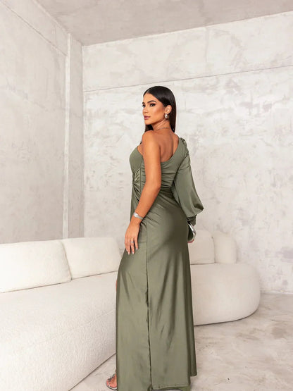 Robe De Soirée Asymétrique En Satin Pour Femme | Maxi