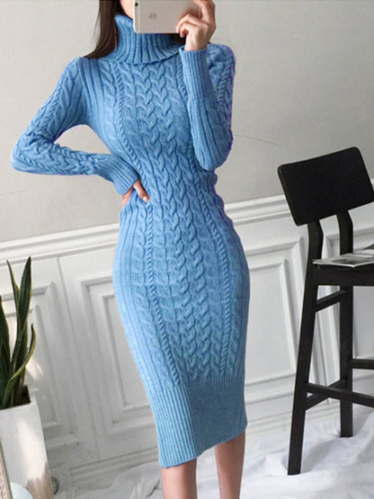 Robe En Maille À Col Roulé Et Manches Longues | Midi
