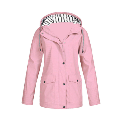 Veste De Pluie Boutonnée Pour Femme | Capuche Rayée