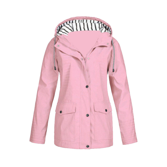 Veste De Pluie Boutonnée Pour Femme | Capuche Rayée