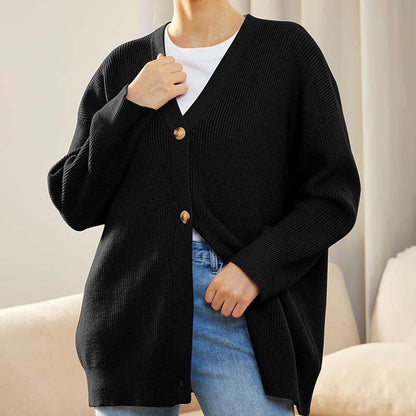 Cardigan oversize décontracté avec boutons pour femme | Col en V