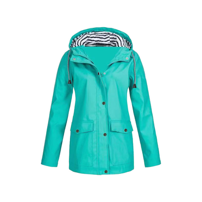 Veste De Pluie Boutonnée Pour Femme | Capuche Rayée