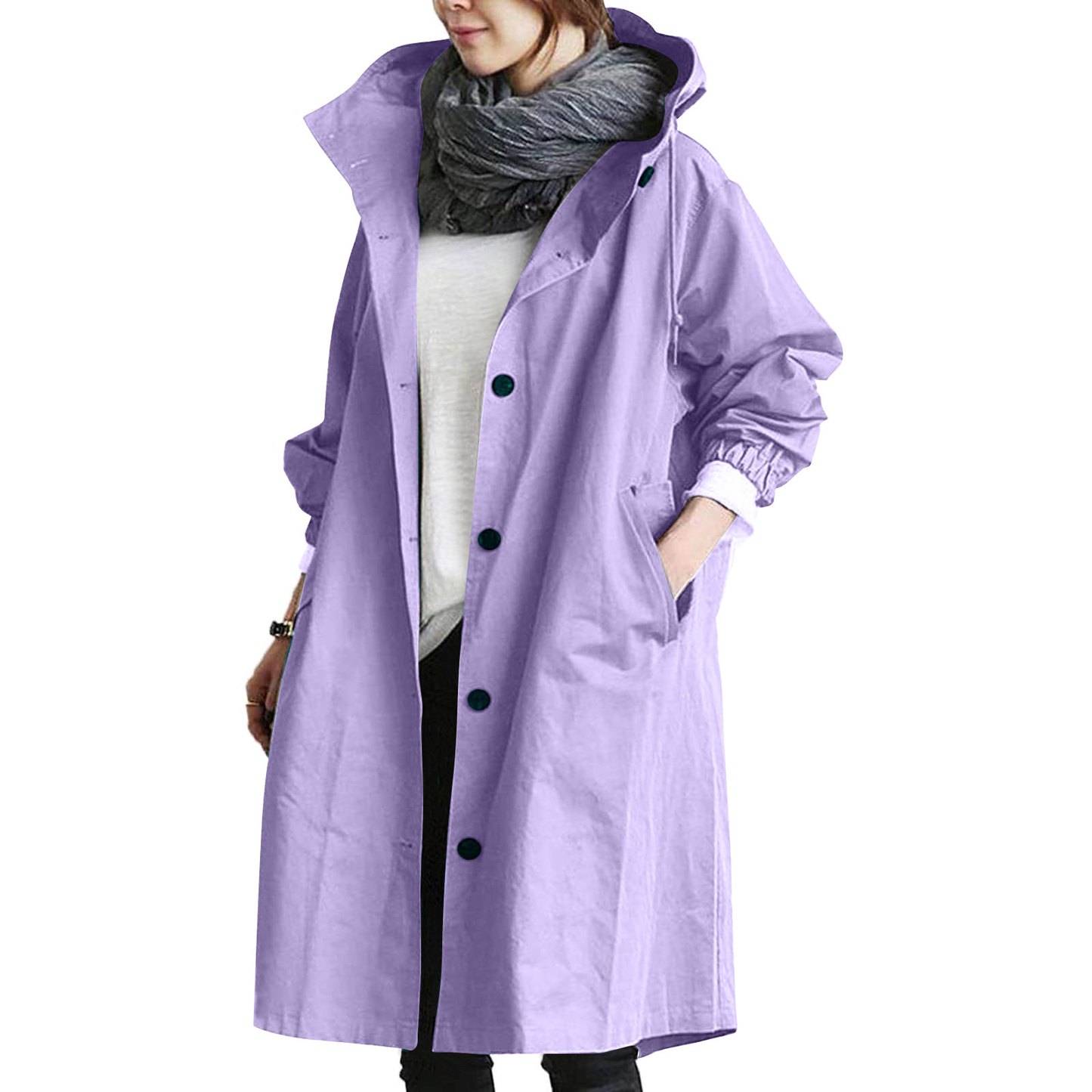 Veste De Pluie Longue À Capuche Pour Femmes | Fermeture À Boutons