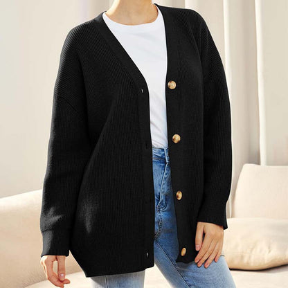 Cardigan oversize décontracté avec boutons pour femme | Col en V