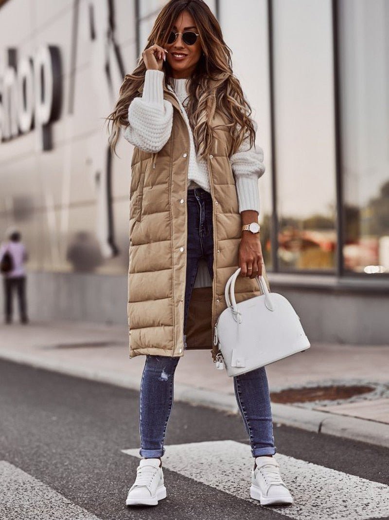 Gilet Long À Capuche Pour Femme | Sans Manches
