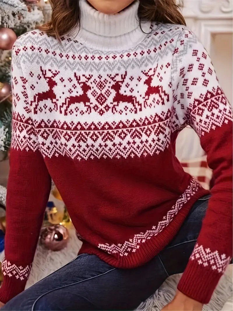 Pull Col Roulé Femme – Confort Doux et Style Festif Hivernal 1
