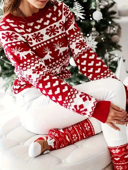 Pull de Noël Femme – Confort Élevé avec Motif Rennes Festif 2